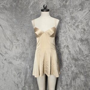 Aubade Paris 8140 Champagne Satin Mini Slip Dress Womens S Babydoll Balletcore